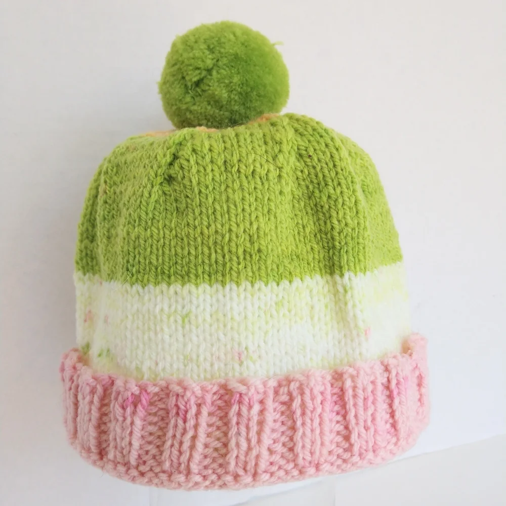 Hand Crafted Hat Beanie Pompom Sock Set Pink Green
